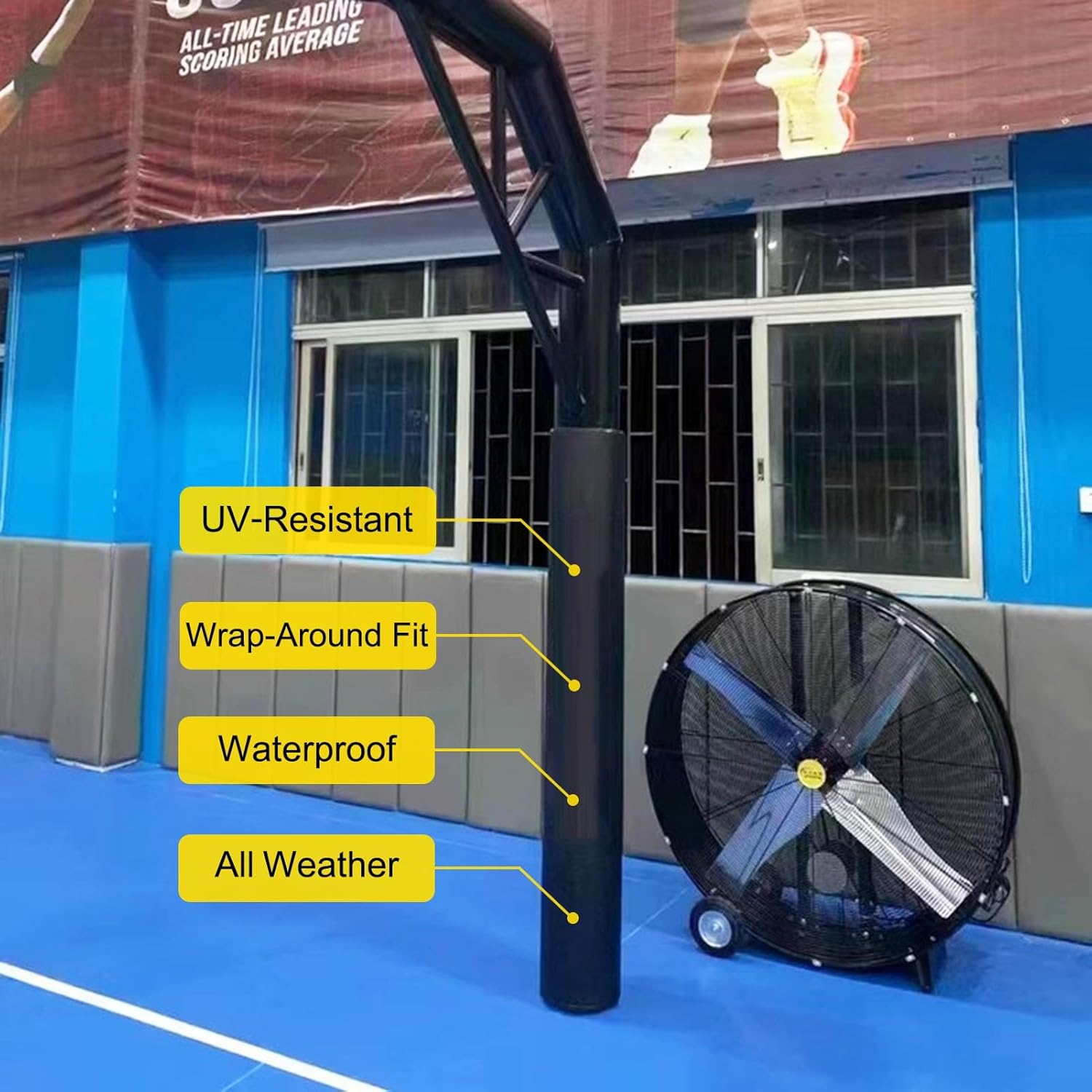 72" Tall Basketball Hoop Pole Pad - 3.5" Dia Round Pole Cover, Custom Self-Adhesive Zipper Wrap for Basement Columns, Durable Padding (Red)