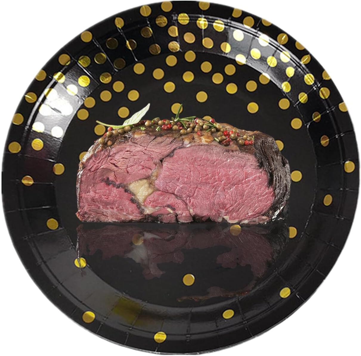CEILIWEN Black & Gold Party Plates, 50 Pack 9 inch Black & Gold Dinner Plates for Birthday Decorations, Black Gold Polka Dots - Image 5