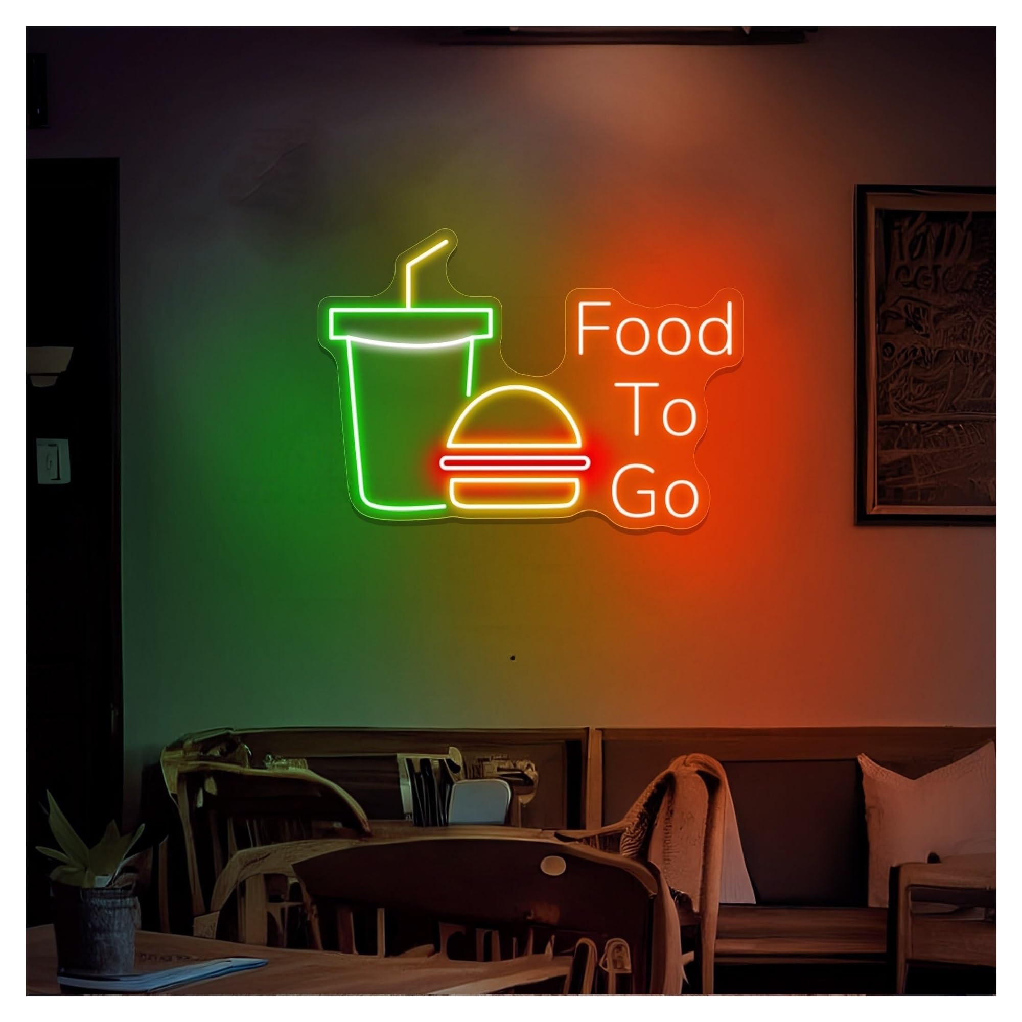 RONGCH Hanging Art Neon Signs Food to Go Neon Sign, Suitable for Restaurant Shop Cafe Decor with Brightness Adjustable 35cmx50cm(A)