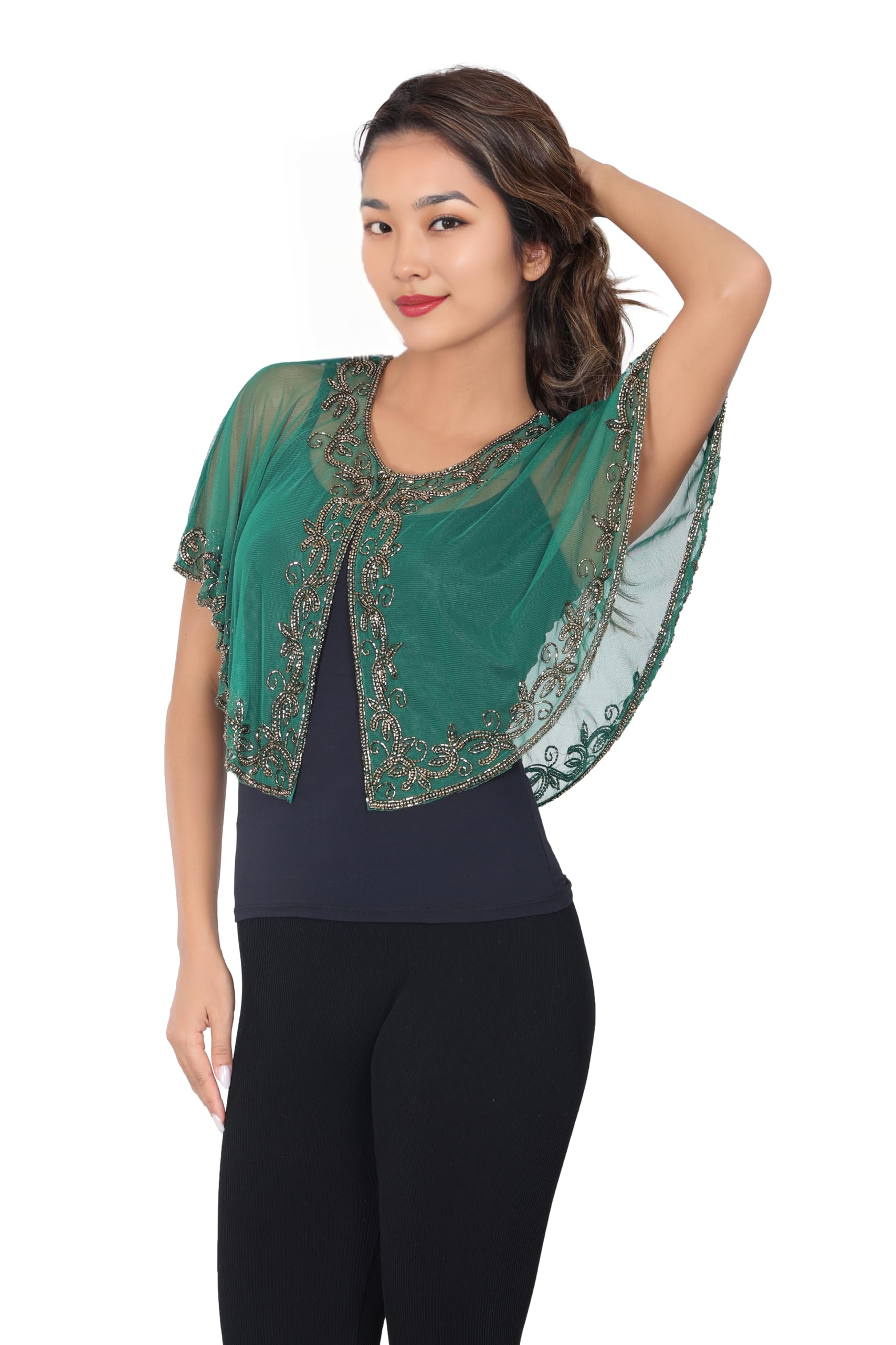 Women's for Poncho Net New Hand Bead Embroidery Designer Short Cape Poncho-image-41