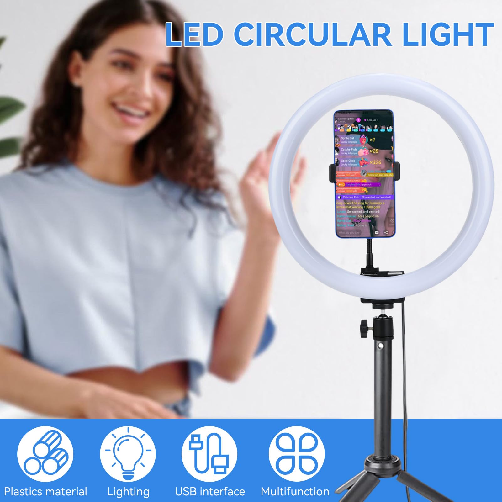 Ring Light, TPD668 12W 12 Inch 160 LED Dimmable Ring Light LED Circle Lights Laptop 3200K-5600K for Makeup, Live Stream with Ball Head Phone Clip