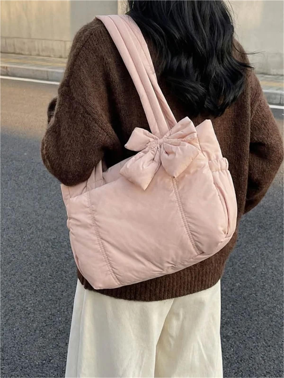 Quilted Travel Bag Borsa a tracolla singola con nodo dolce Preppy