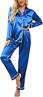 Vista 1 de Ekouaer Conjunto de pijama de satén largo clásico de verano para mujer