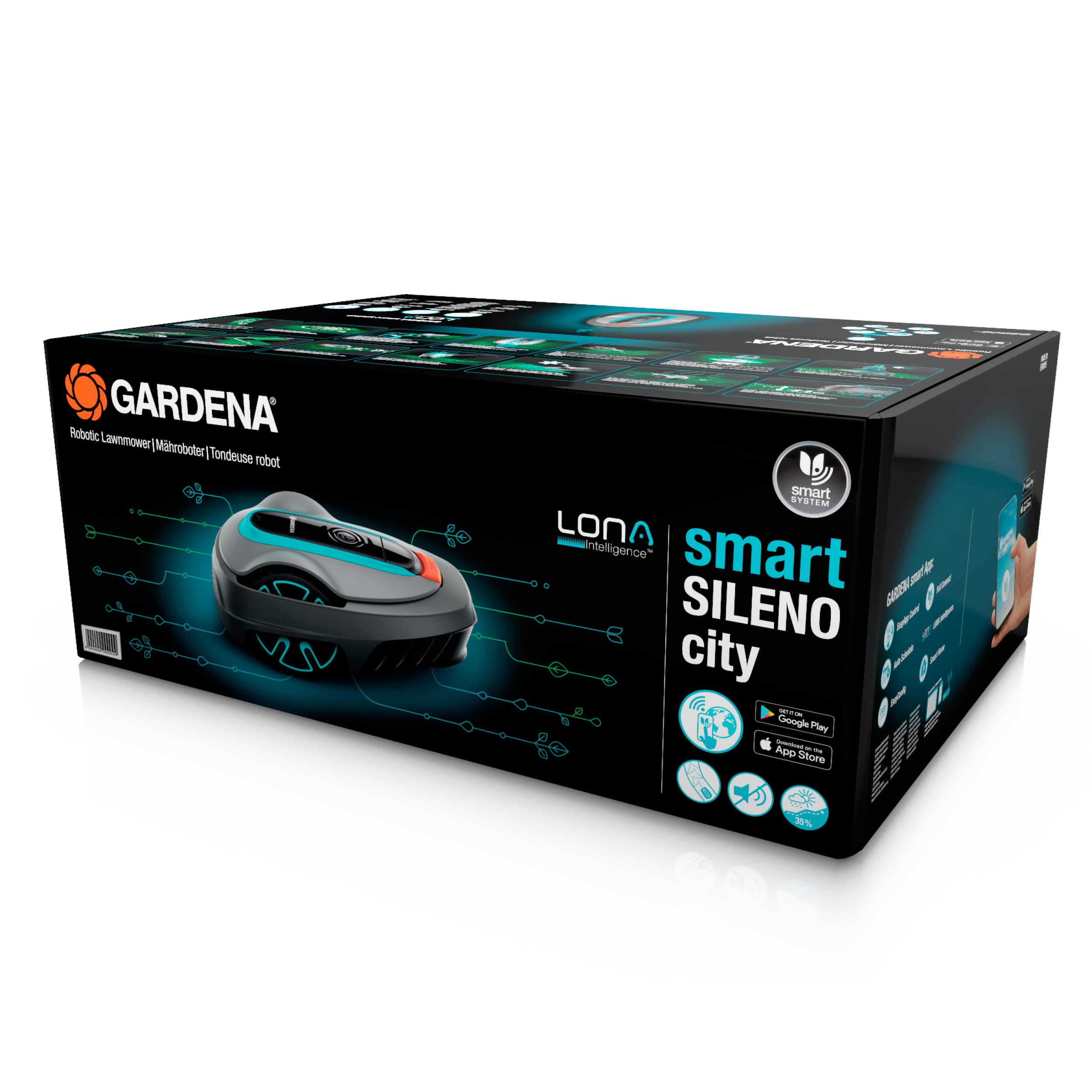 Gardena Mähroboter smart SILENO City 600 m² Set: Innovative LONA AI-Technologie, Steuerung per App, SensorControl, für Steigungen bis zu 35 Prozent, inkl. smart Gateway, DE-Version (19603-60)