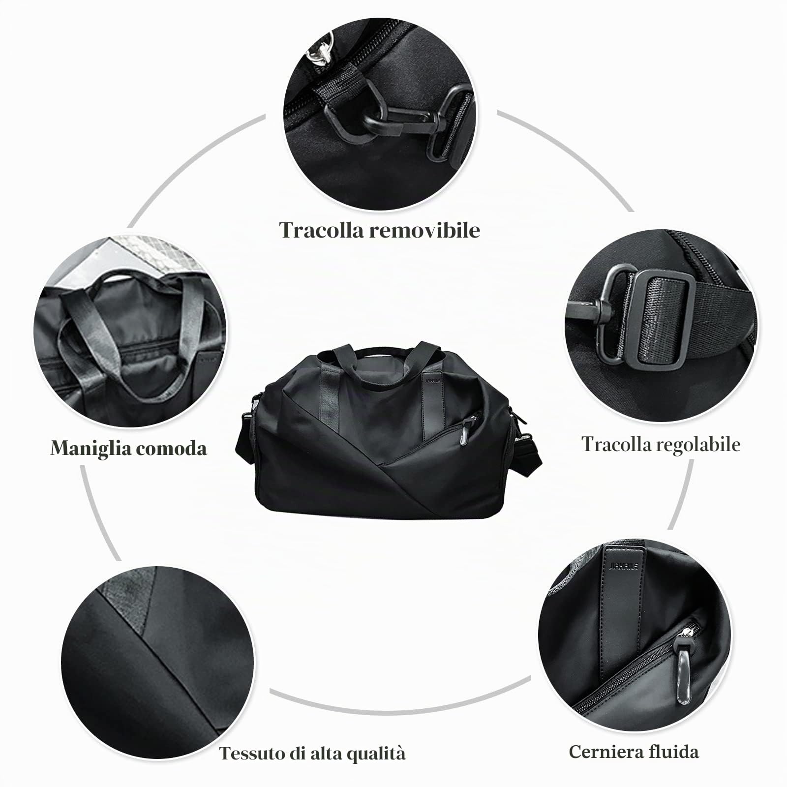 CORIOS Borsone da Viaggio Uomo/Donna Borsa Sportiva Borsone Palestra Grande Weekender Pernottamento Piscina Palestra Bagaglio a Mano con Scomparto Scarpe & Tasca di Separazione Bagnata e Asciutta Nero