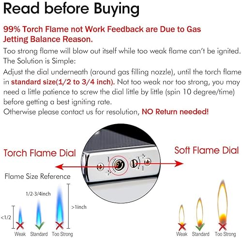 Miniatura 4 de YUSUD Encendedor de cigarrillos con antorcha, combustible de butano recargable, llama suave/de chorro conmutable, encendedor de cigarrillos con