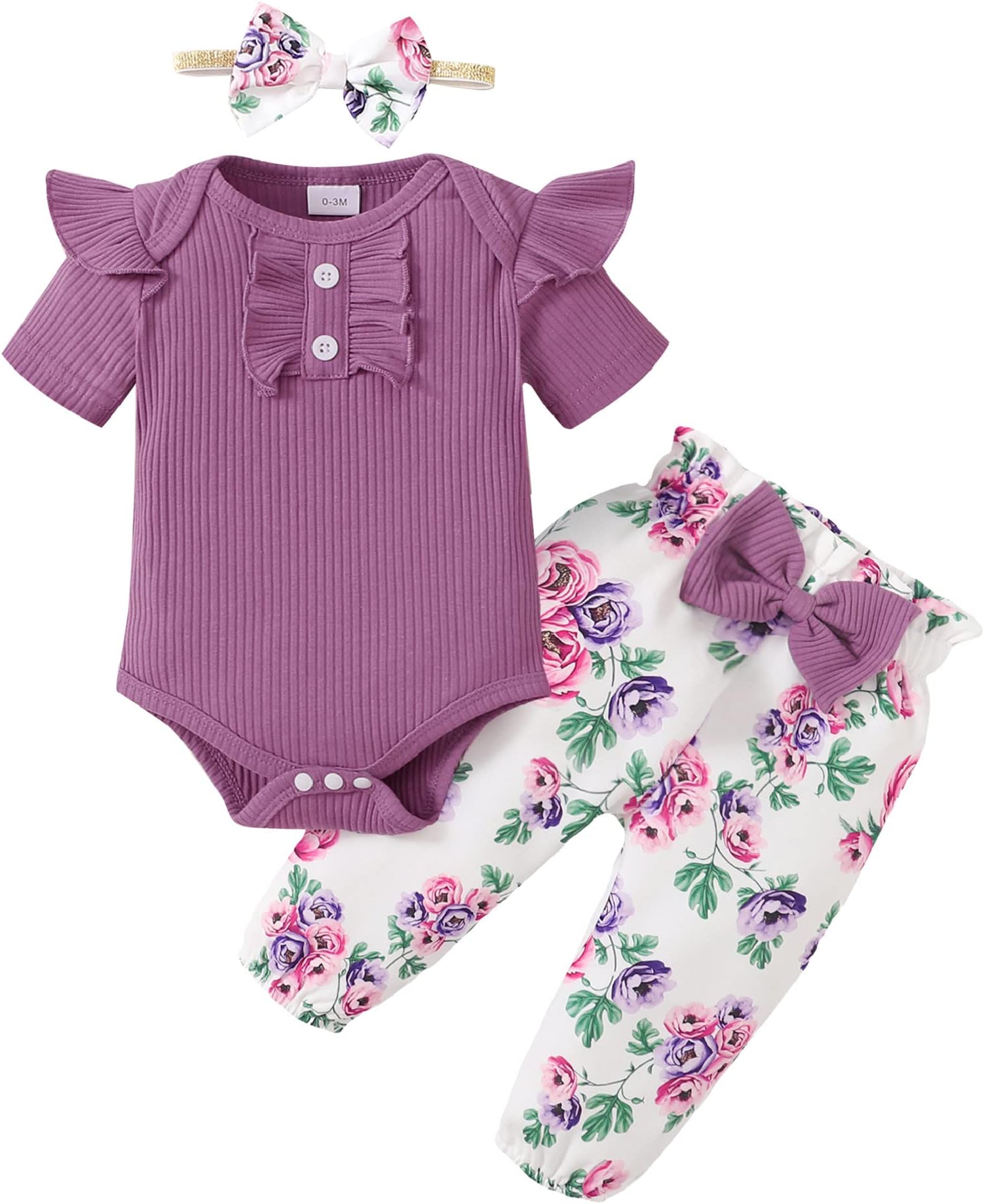 Mioglrie Baby Girl Clothes Newborn Infant Clothes Girl Romper Pant Set Toddler Girl Outfits Cute Baby Girls' Clothing