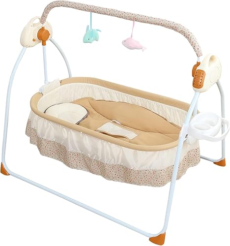 Miniatura 3 de TFCFL Cuna eléctrica para bebé, de 0 a 18 meses, columpio automático con música, capacidad de 55.1 lbs55 libras, cuna plegable para bebé, color caqui