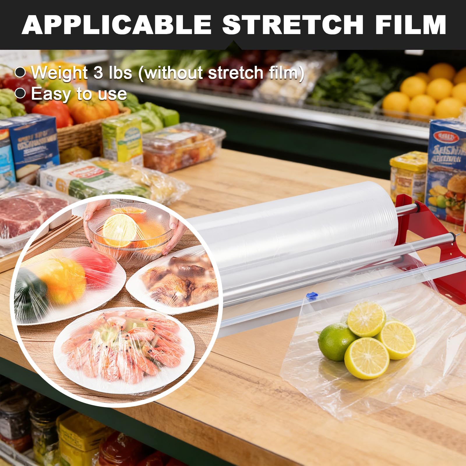 Dispensador de película elástica de mesa de 23.6 pulgadas, máquina de embalaje de película elástica de montaje en pared, dispensador manual de película adhesiva con cortador para rollo de