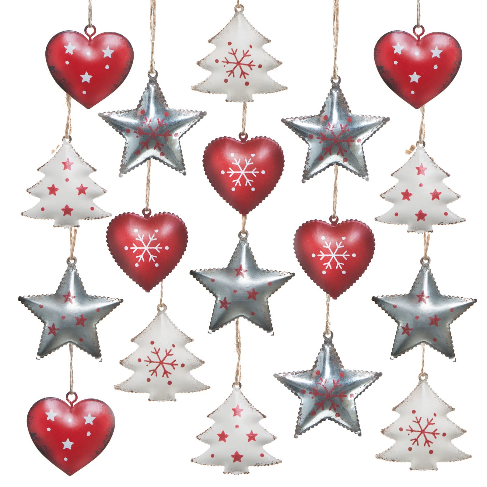 Pendentifs de Noël en métal rouge blanc argent pour décoration sapin traditionnelle de fête