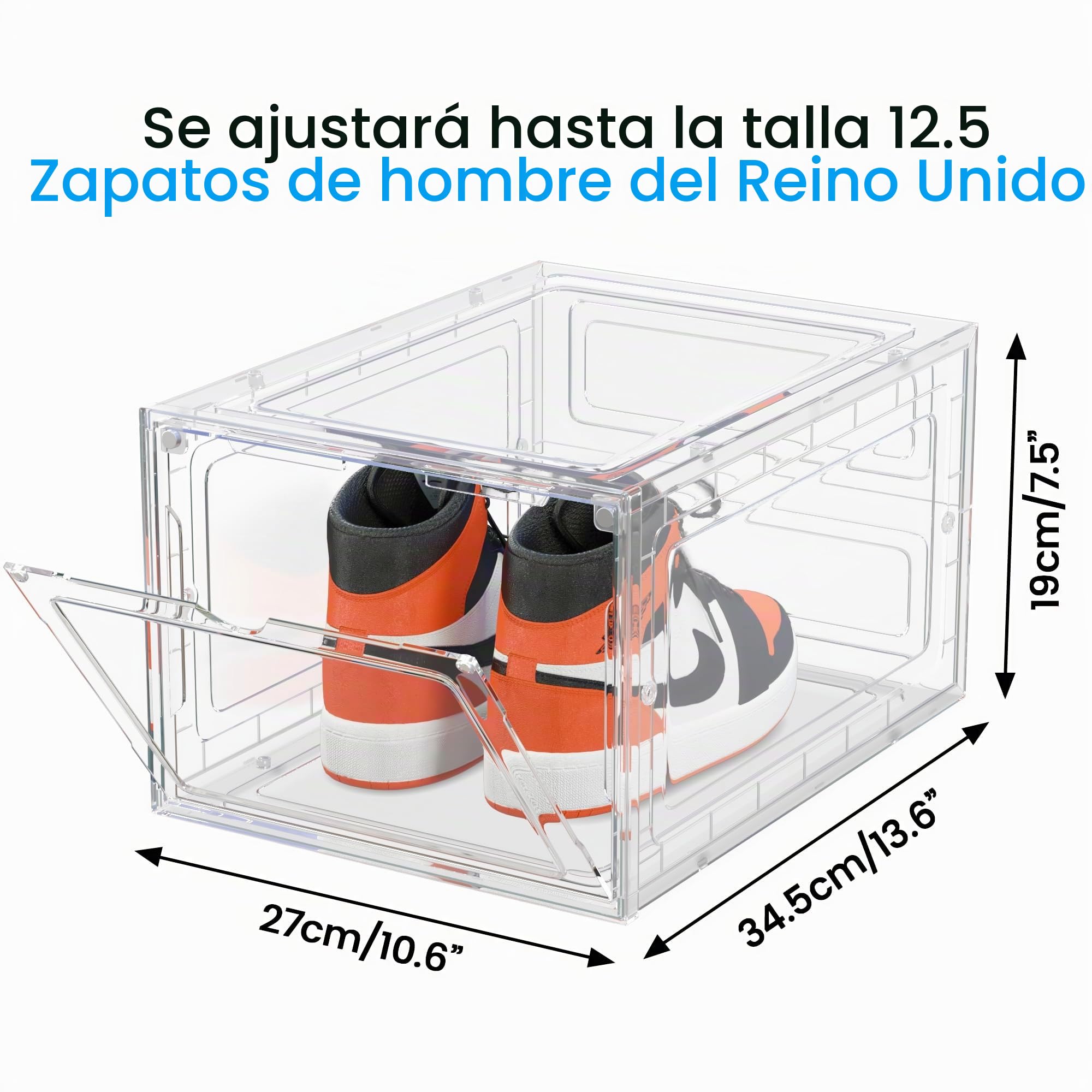 Paquete de 8 cajas de almacenamiento de zapatos, cajas apilables transparentes, cajas de almacenamiento de plástico para entrenadores, contenedores transparentes para exhibición de