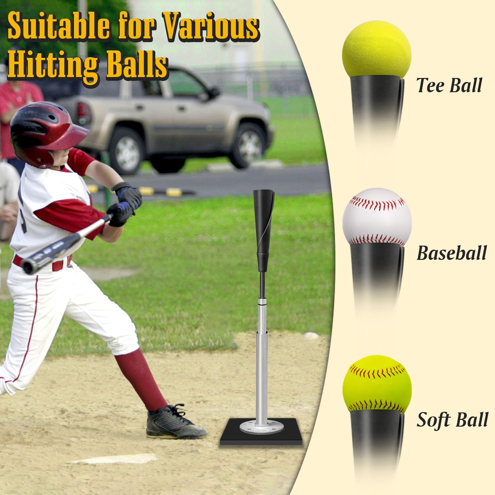 ZGDQ Batting Tee for Baseball,Height Adjustable Baseball Tee for Hitting,Portable Baseball Tee with Rubber Top,Heave Duty Baseball Tees for Hitting,Baseball Softball Batting Tee for Adults