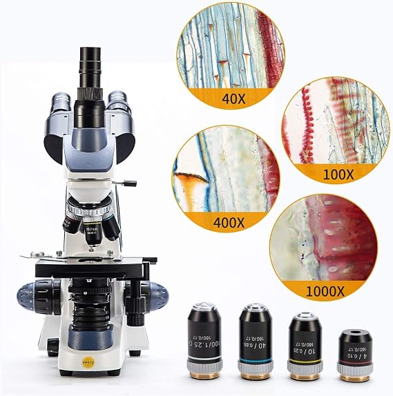 SWIFT SW380T 40X-2500X,Trinocular Compound Lab Microscope with Double Layer Mechanical Stage,Siedentopf Head, Wide-Field 10X/25X Eyepieces