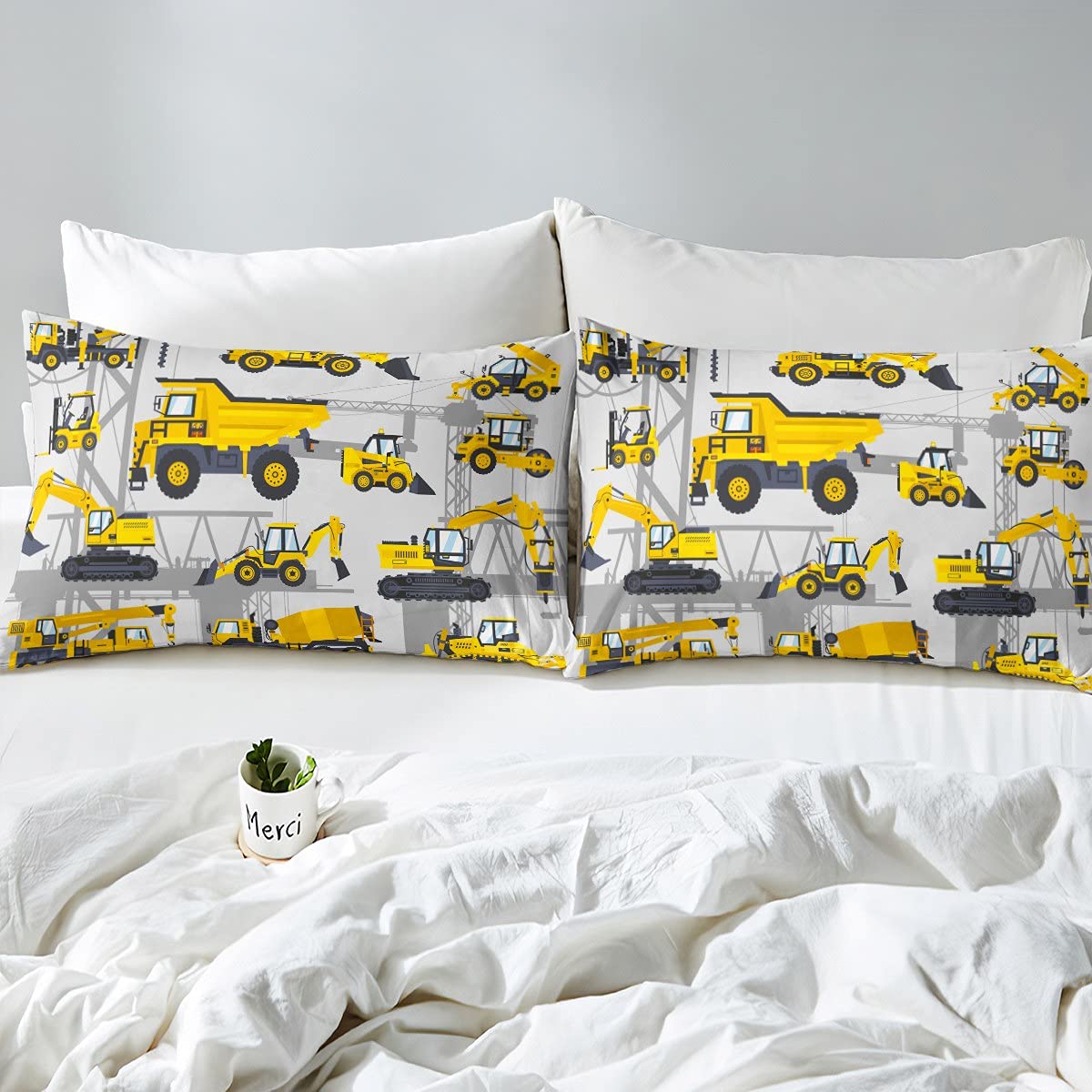 Loussiesd Jongens Cartoon Truck Auto Dekbed Set Kinderen Bouwvoertuigen Tractor Beddengoed Set voor Kinderen Boerderij Graafmachine Quilt Bouwplaats Auto's Rood Grijs Collectie 3 Stks Dubbel