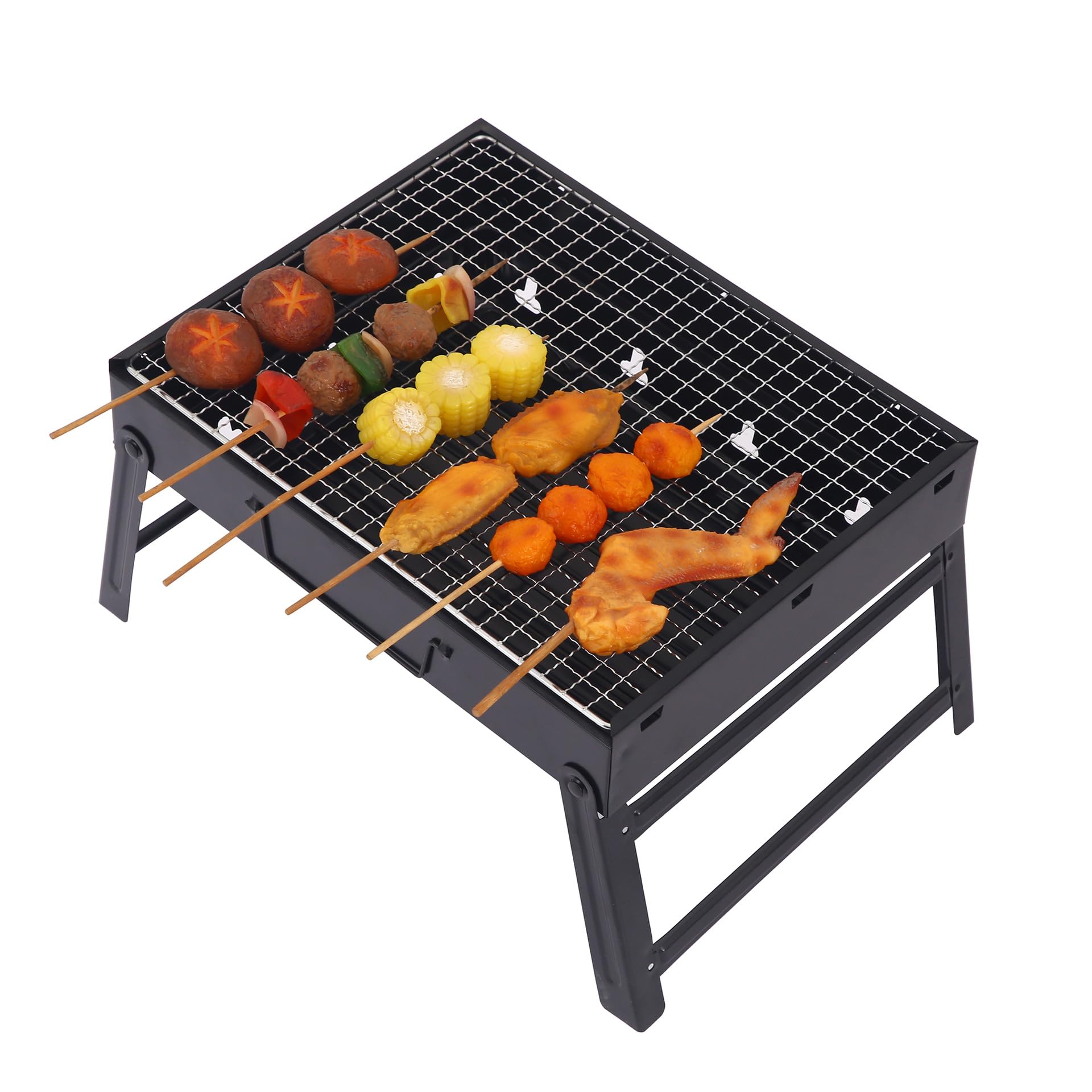 przenośny grill na węgiel drzewny, czarny, prostokątny, składany, łatwy do przenoszenia, grill kempingowy, taras, balkon