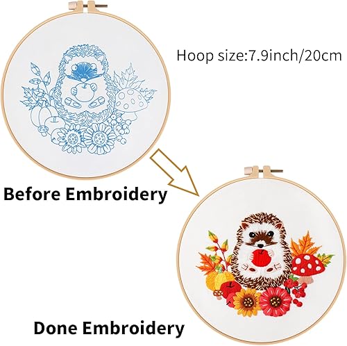 Miniatura 101 de Louise Maelys Kits de bordado de zorro de otoño para principiantes con patrón de animales otoñales, kit de punto de cruz para principiantes, punto