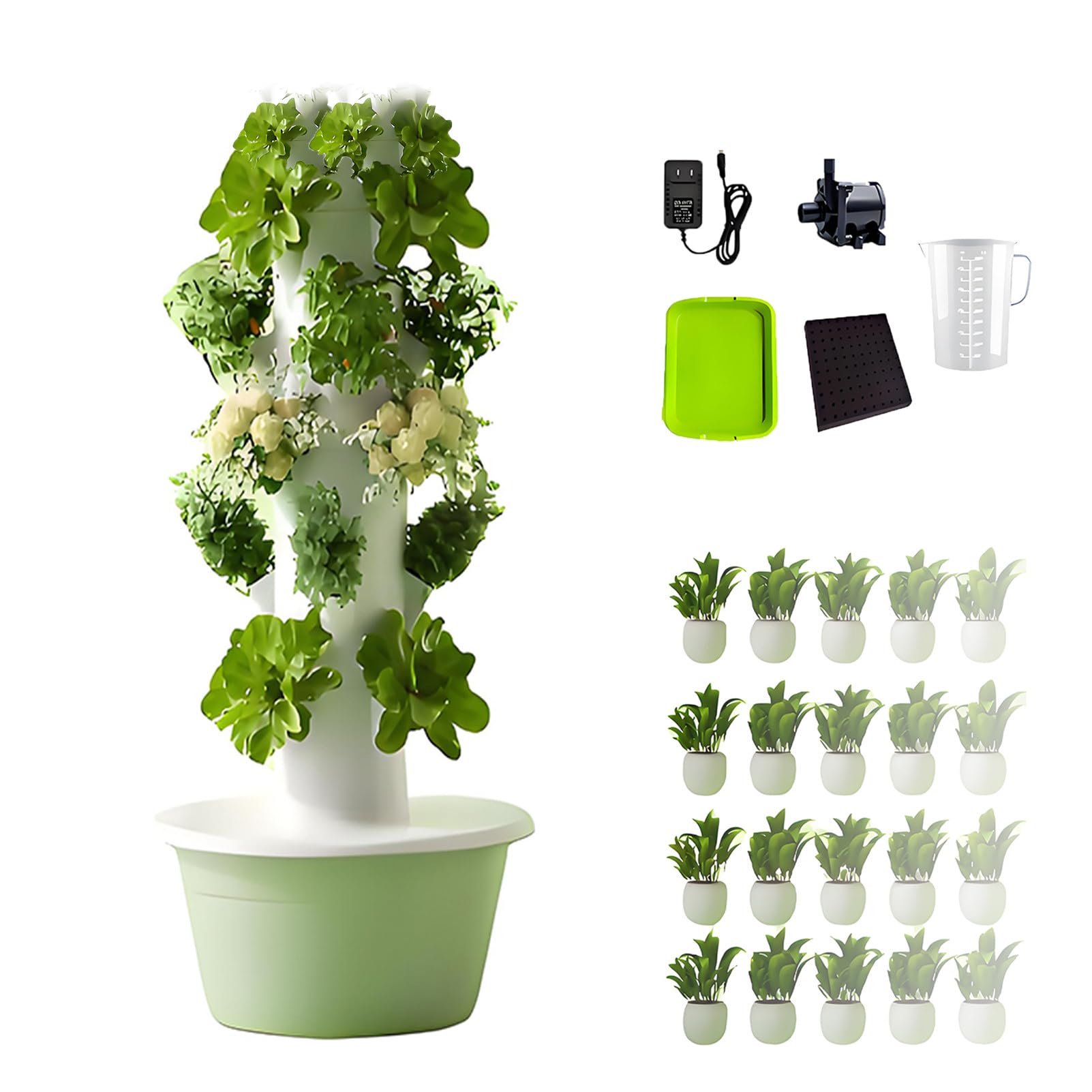 Hydroponic Tower Growing System Hydrokultur Turm Vertical Grow Tower Pflanzturm mit Pumpe und beweglichem Wassertank für Indoor Hydroponic Gardening Hydro Tower Green-5Layer