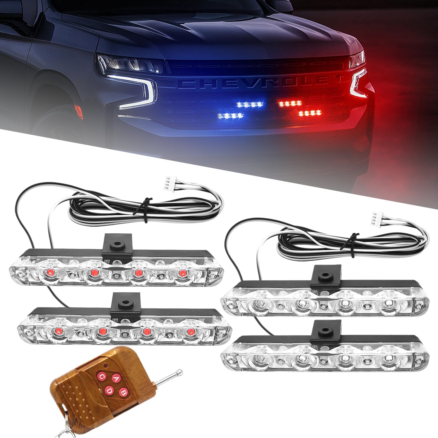 Carzex Car 4 X4 Grill LED Red & Blue Daytime Running Light DRL Police Flasher Dash Emergency Warning Strobe Light for Cars with Controller & Flashing Modes …-picture-22