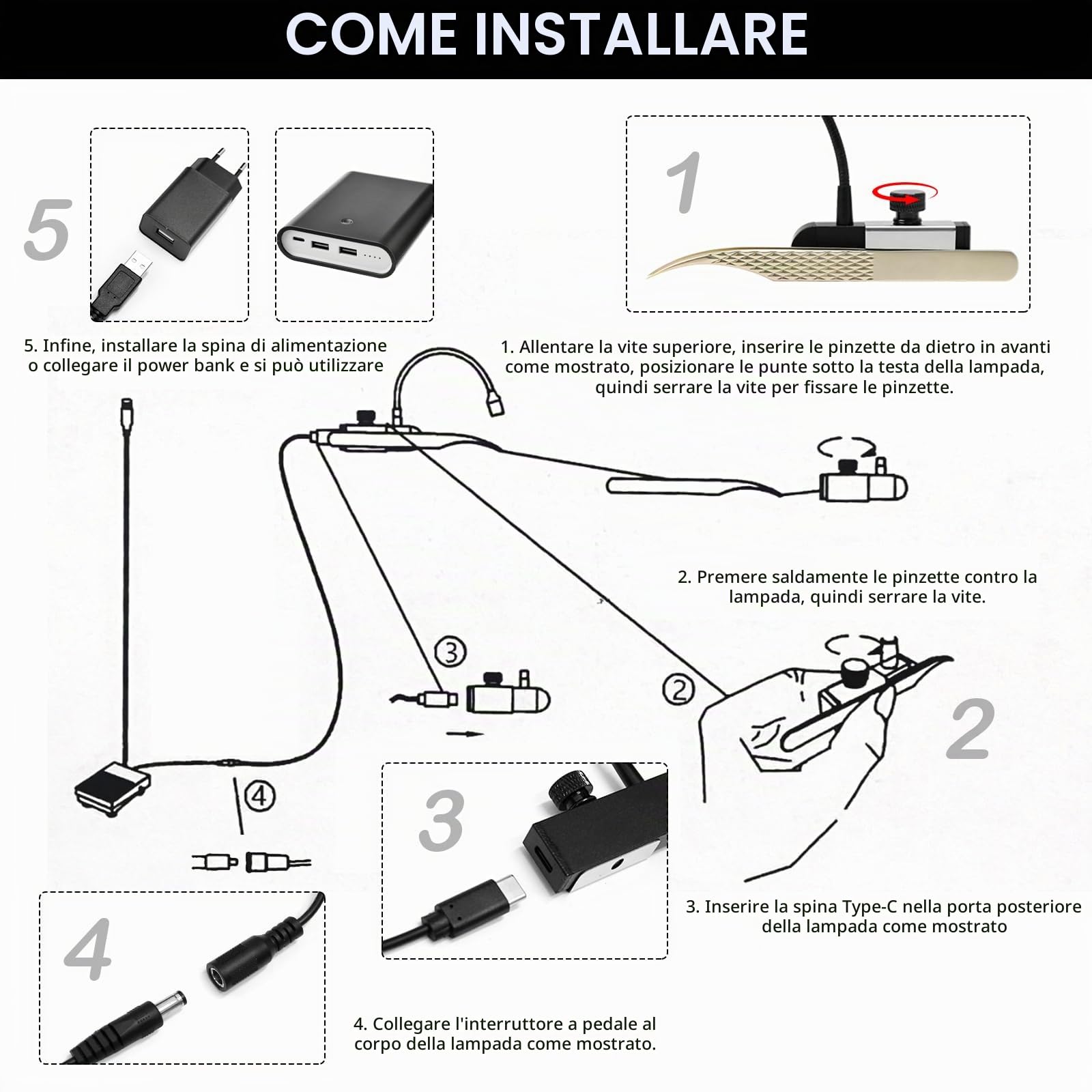 Lampada Per Ciglia, Lampada Per Ciglia 1,8W Lampada UV Portatile Per Fotopolimerizzazione Lampada Per Extension Ciglia Con Interruttore A Pedale Pinzette Collo Cigno Polimerizzazione In 1-3 Secondi