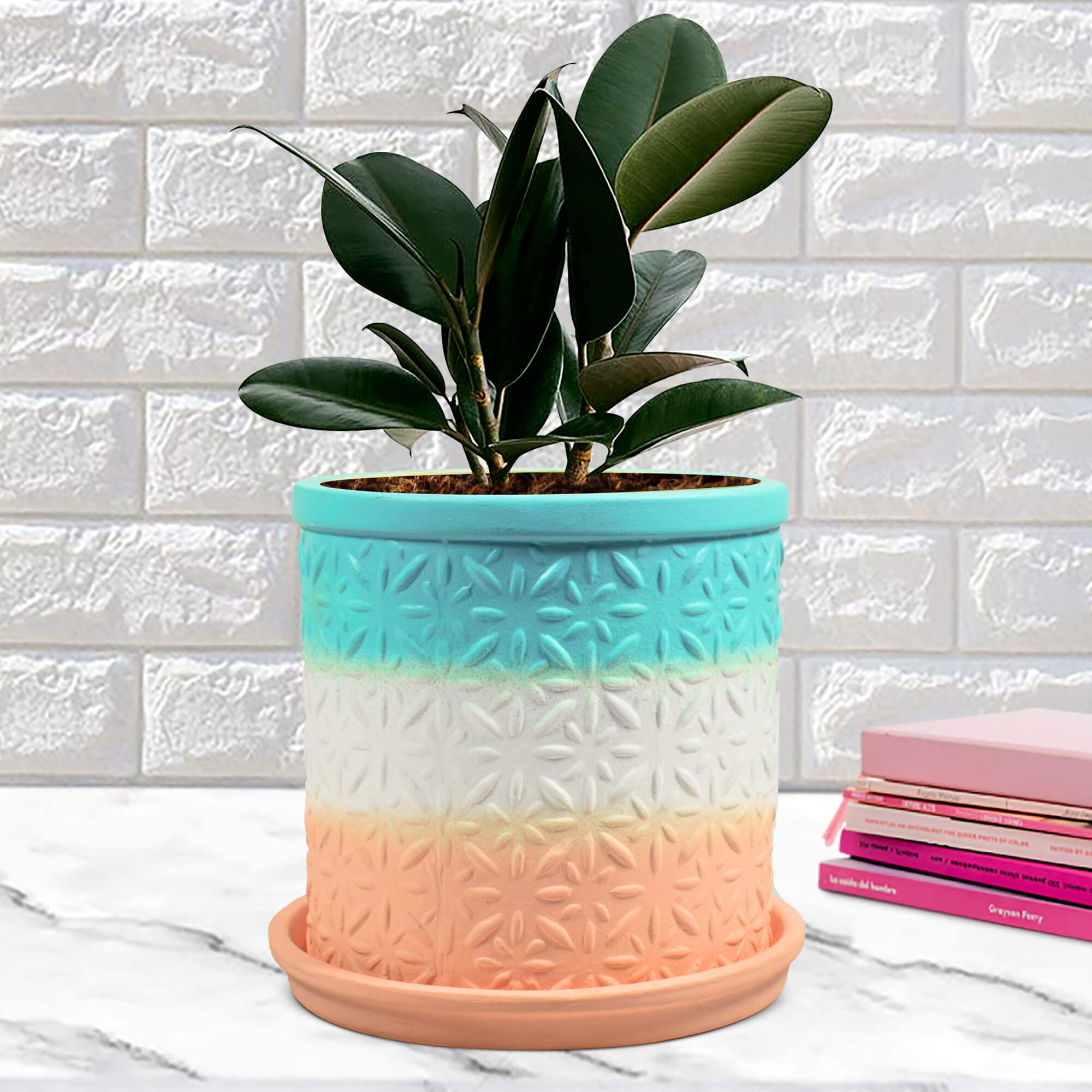Lasaki Gloria Flower Ceramic Pot with Saucer Plate Tray for Indoor Plants Planter Living Room Garden Balcony Home Décor (Color: Multi, Plate: Round 5 inch Pink) (B09Y5JLT67) Amazon Price History, Amazon Price Tracker