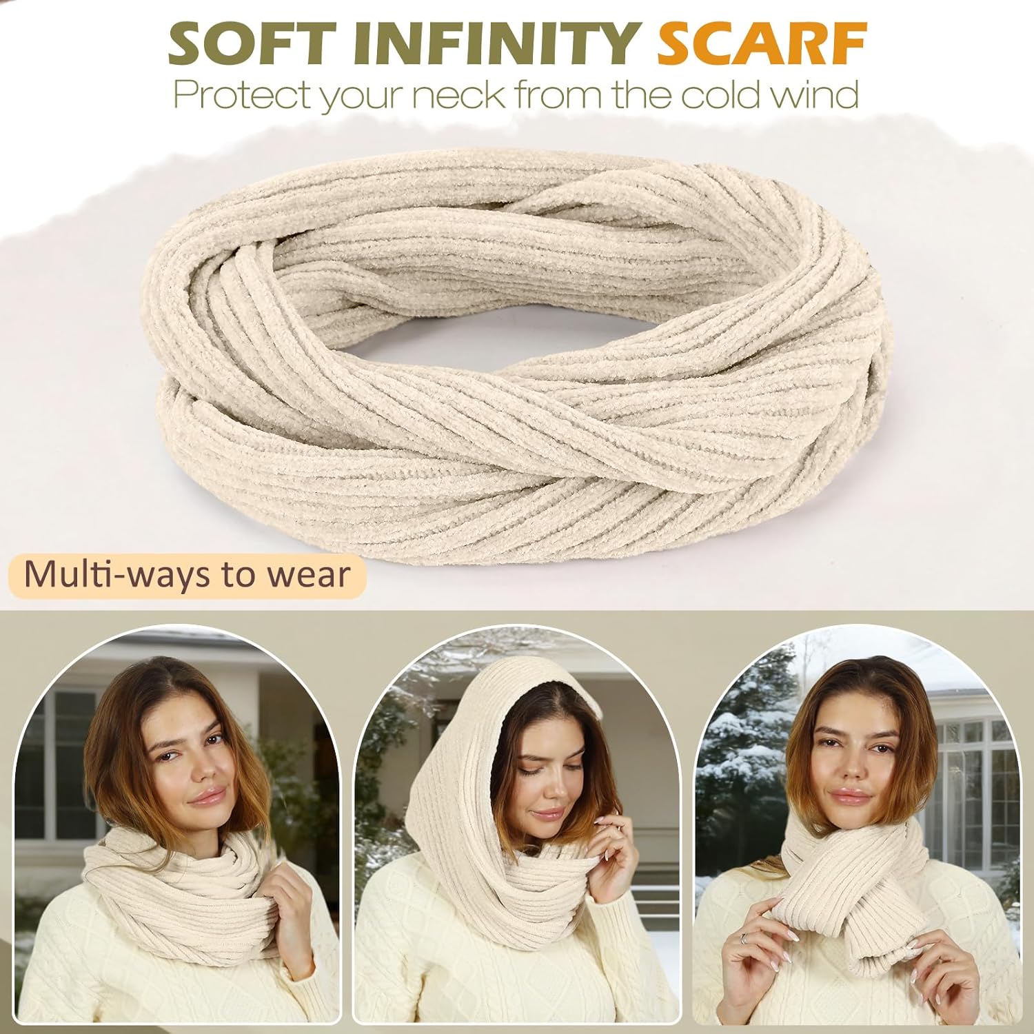 Winter Hats Gloves Scarf Set for Women, Beanie Hat Headband Ear Warmer, Infinity Scarf Touchscreen Gloves for Cold Weather - Image 4