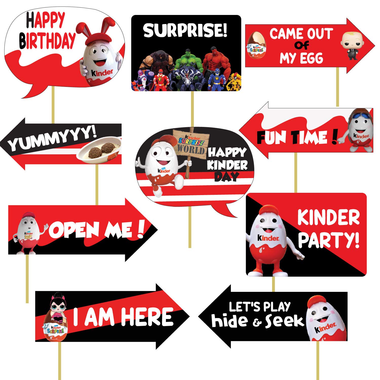 10 Stück Kinder-Joy Geburtstag Thema Photo Booth Requisiten für Kinder/Thema Geburtstag Party Photobooth Requisiten und Photobooth verschiedener Geburtstagsthemen (Kinder-Joy-Birthday-Requisiten)
