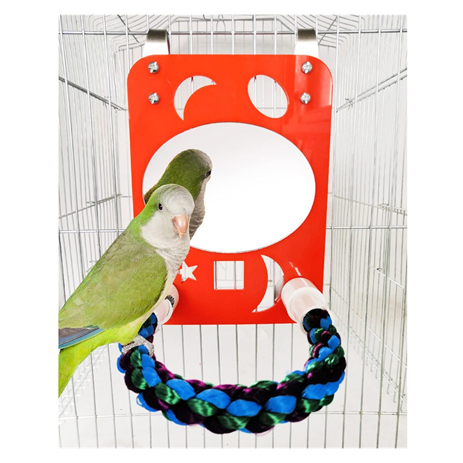 Vogelspielzeug Vogelstand Haustier Zubehör Kaubiss Hängende Käfig Swing Klettern Seil Spiegel Spielzeug Mode Vogel Papageispielzeug (Color : Silver)