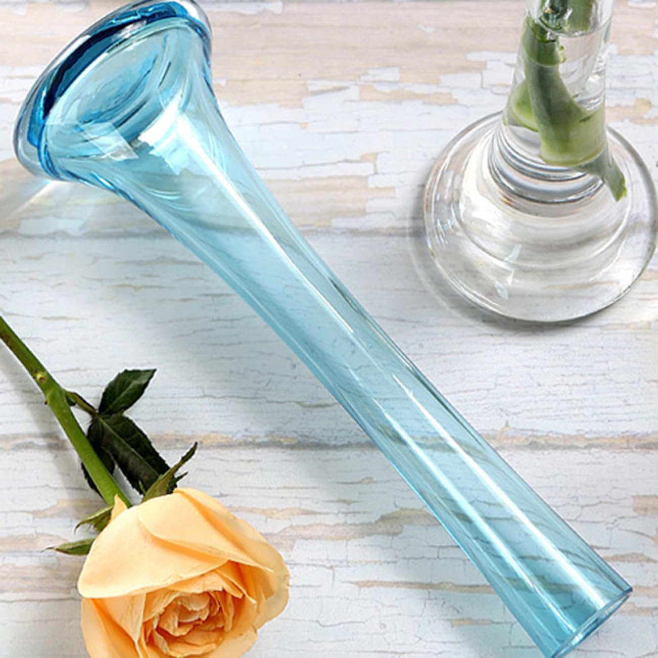 Amazon.co.jp: YJFFQ ガラスの花瓶 花びん 大きな花瓶 ブルー 一輪挿し