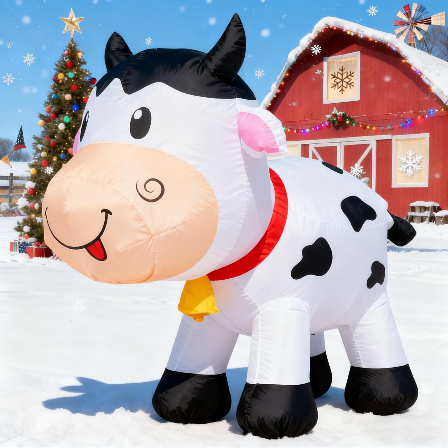DomKom 6FT Cow Inflatables Christmas Spring, Farm Ranch Blow up Animals Cute Dairy Cattle,Decorations Outdoor Yard Built-in LED Lights Big Large Highland Highlander Decor Party Lawn Holiday Outside