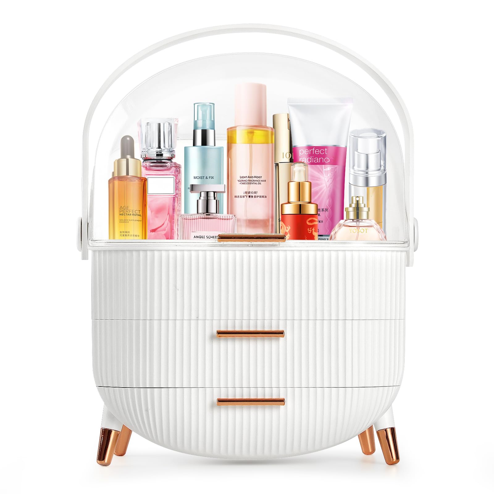 MASSY Egg Shape(Oval) Makeup Storage Box, Countertop Portable Vanity Cosmetics Organizer Preppy