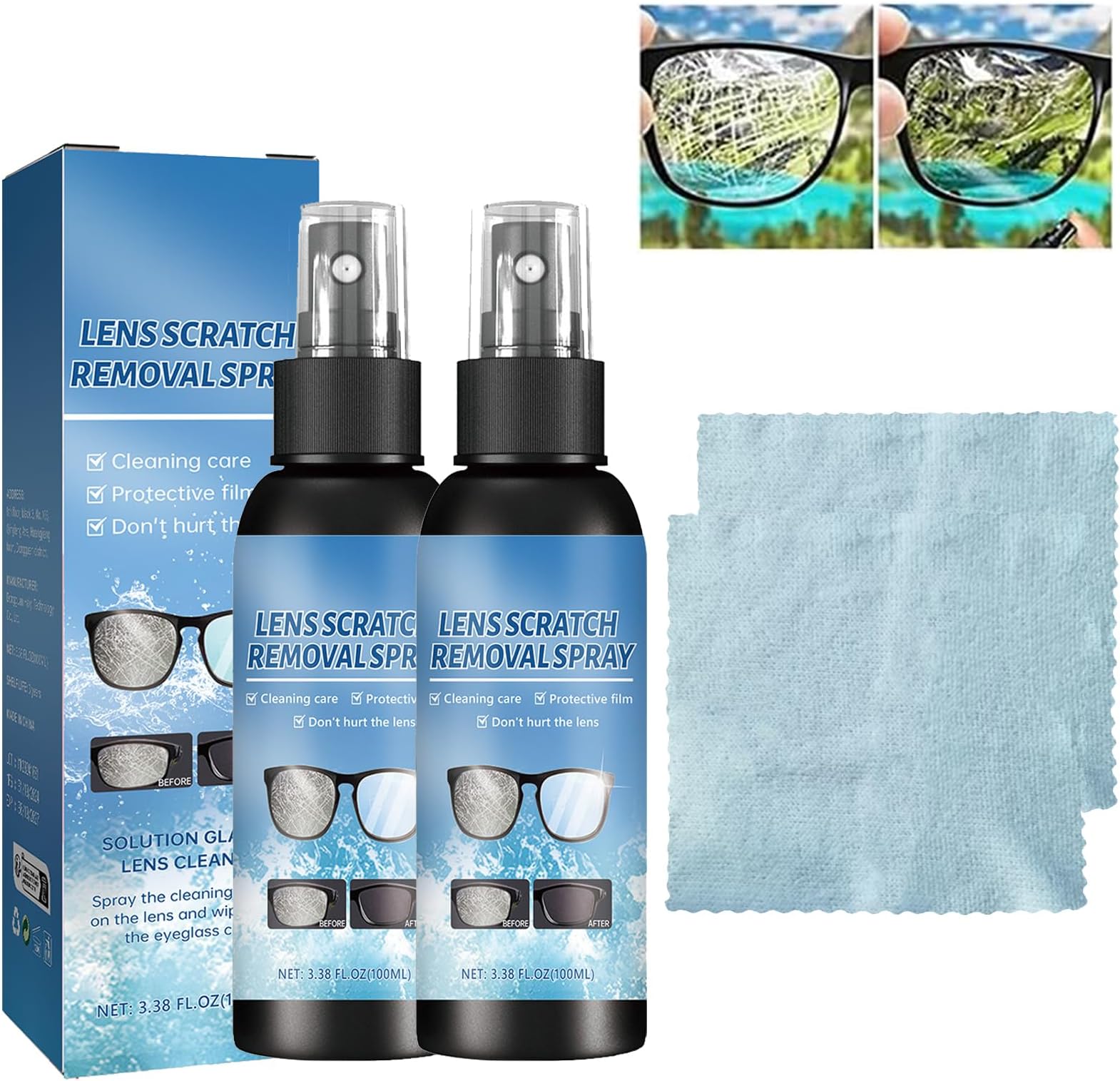 Biaoyun Lens Scratch Removal Spray 2 PCS, Repair Lens Glass Grinding Scratch, Glasses Windshield Repair Fluid, Cleaner Spray for Sunglasses Screen Cleaner Tools