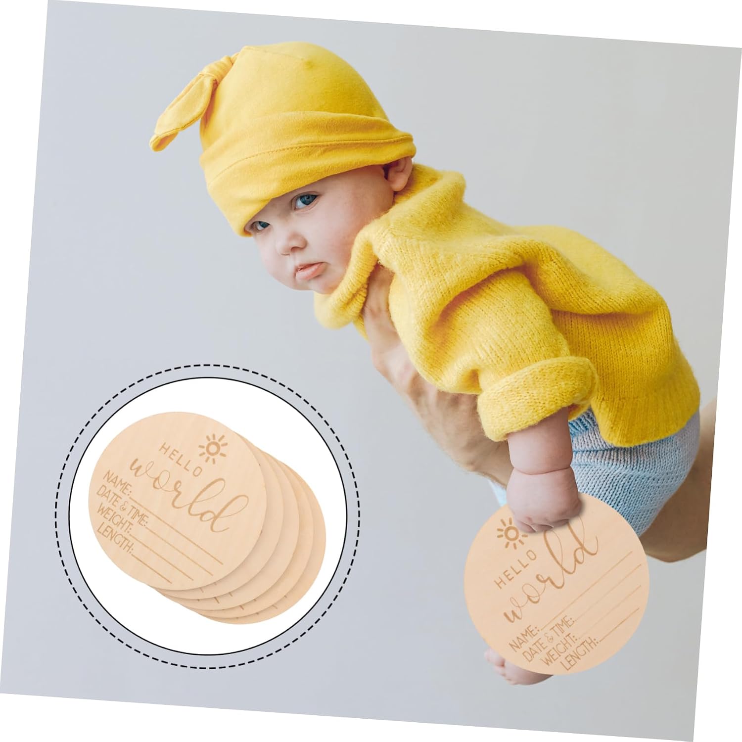 Milisten 5pcs Birth Announcement Sign for Newborn Wooden Cards Name Weight Welcome Sign