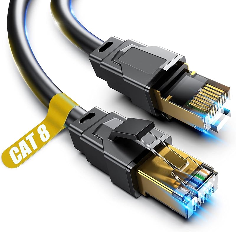 Cable Ethernet Vabogu Cat 8 de 3 pies, 40 Gbps 2000 MHz, cable de red de alta velocidad | Cable LAN RJ45 chapado en oro blindado, resistente, 1,5 pies, 6 pies, 10 pies, 15 pies, 20 pies, 30 pies, 40 pies, 50 pies, 60 pies, 100 pies, 26AWG, para enrutador de PC para juegos