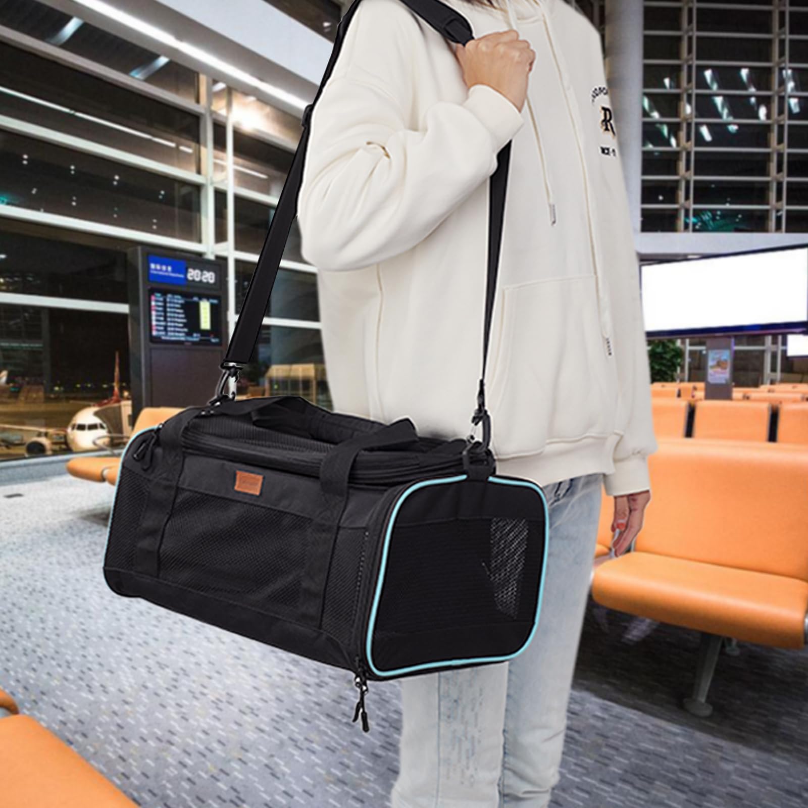 HSC PET Soft Cats Carrier Small Dog Carriers Airline Approved Softsides Pets Bag,Black,Lightweight,Luxury Style,Top Expandable,Guaranteed on Cabin Board Flight Travel Recommend Under 15 lbs (Black) - image 5