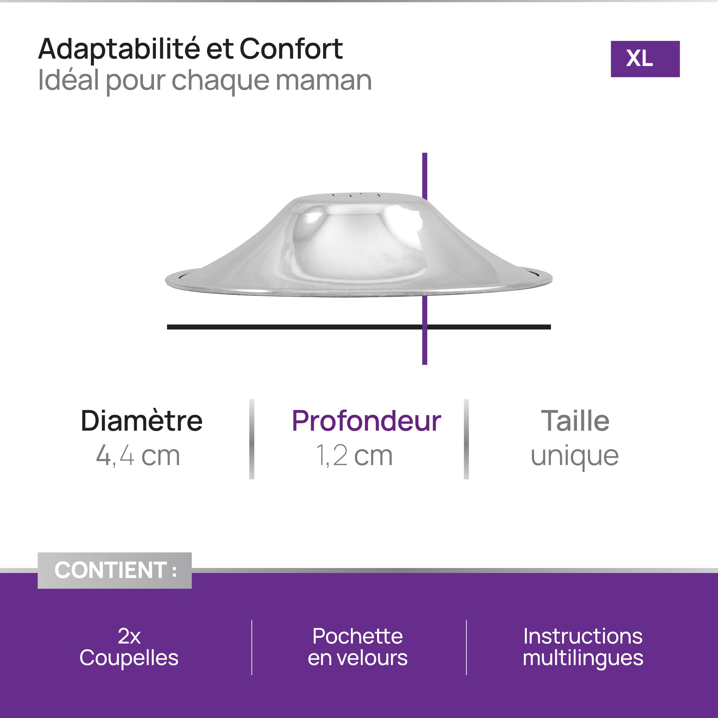 COVERbasics Coupelle Argent Allaitement (SilverCups) Coque d’Allaitement en Argent pour Protection des Mamelons - Dispositif Médical testé dermatologiquement (XL)