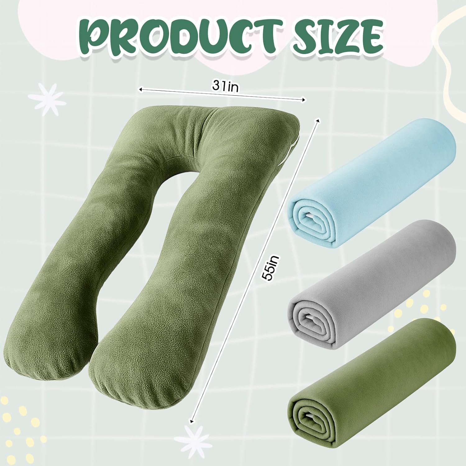Hahafelt 3 Pcs U-Shaped Pregnancy Pillow Cover, Cotton Maternity, Soft Breathable Fit for 55"x31" Body Pillow(Forest,Crystal Velvet)
