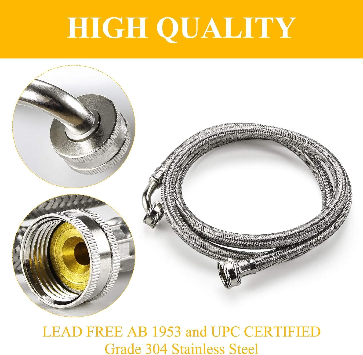4 Ft Steam Dryer Hose Installation Kit - 90 Degree Elbow Stainless Steel Hose, 1 Ft Inlet Adapter and Y Connector, Fits All Normal Household Water Supply Lines by TOMOON