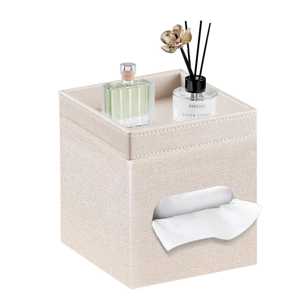 PU Leather Square Tissue Box Cover with Storage Tray,Modern Decorative Tissue Holder for Bathroom Vanity Night Stands, Office Desk,Stylish Tissue Holder for Home & Office Décor