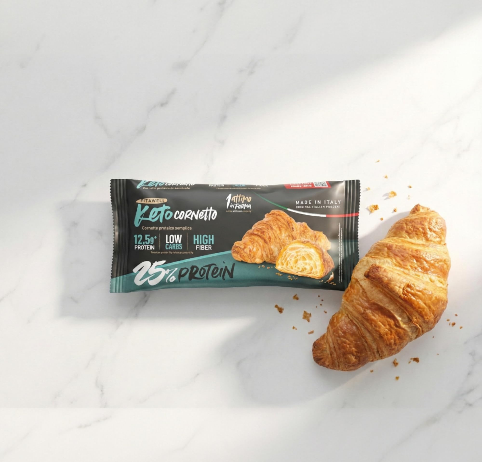 1Attimo in Forma Cornetto Proteico Keto Vuoto 50g, Croissant Proteico Low Carb ad Alto Contenuto Proteico, Ideale per Dieta Chetogenica e Colazione Proteica