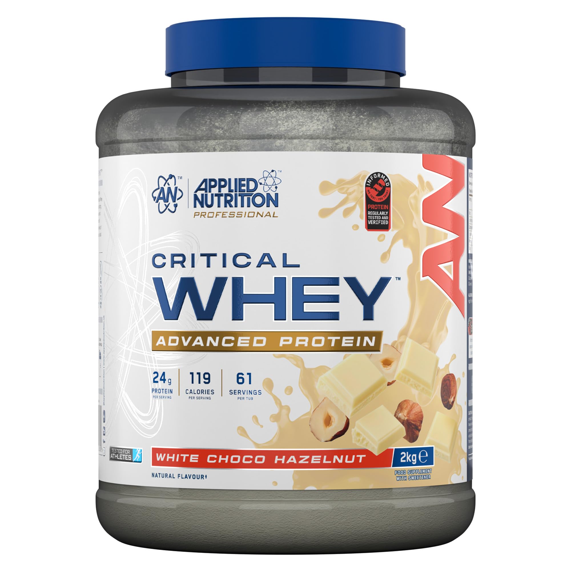 Applied Nutrition Critical Whey Protein Powder – 24g Protein per Serving, High Protein Powder, Protein Shake with BCAAs & Glutamine – Muscle Growth & Recovery (2Kg - 61 Servings)(White Choco Hazelnut)