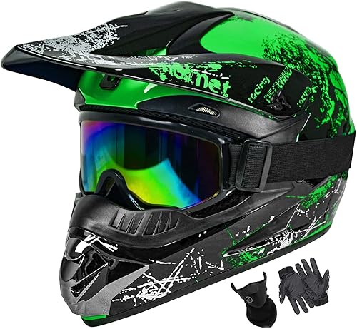 Cascos de motocross para jóvenes, aprobados por el DOT, para niños, ATV, todoterreno, cuatro ruedas, cascos de motocicleta BMX (guantes de
