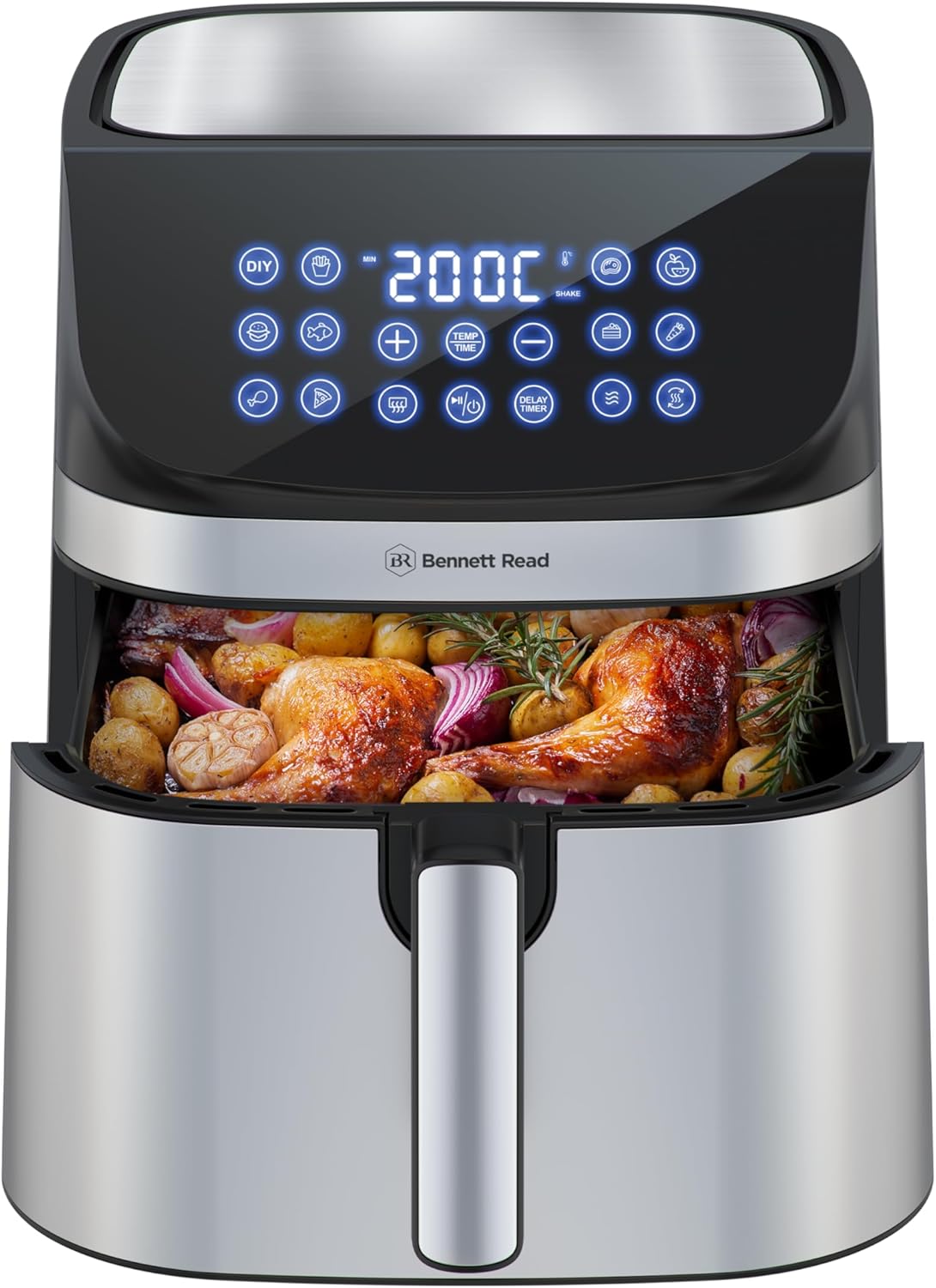 Air fryer with food inside the basket