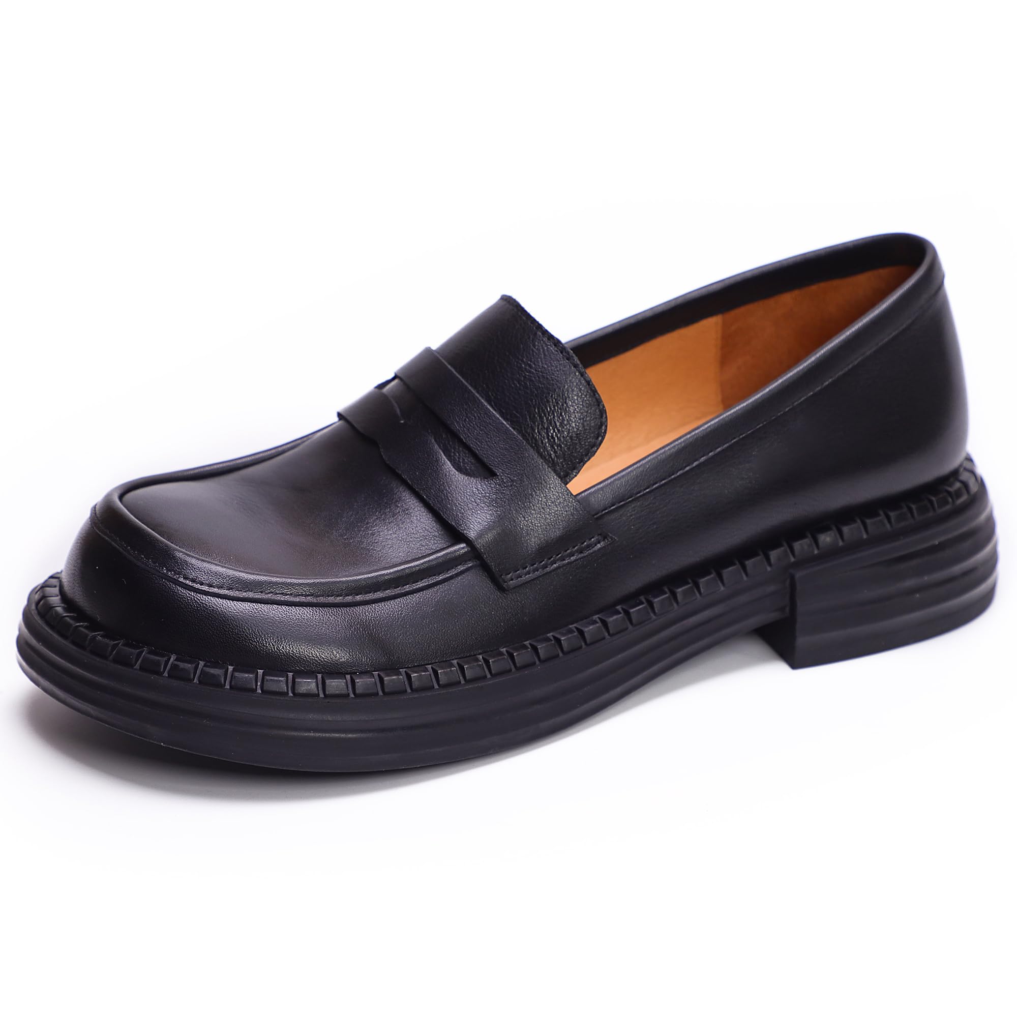 Mocassini Slip-on Donna Punta Quadrata Plateau Scarpe da Penny Vera Pelle Tacco Spesso Comfort Piedi Larghi Casual Quotidiano pendolare Business Casual appuntamento caffè