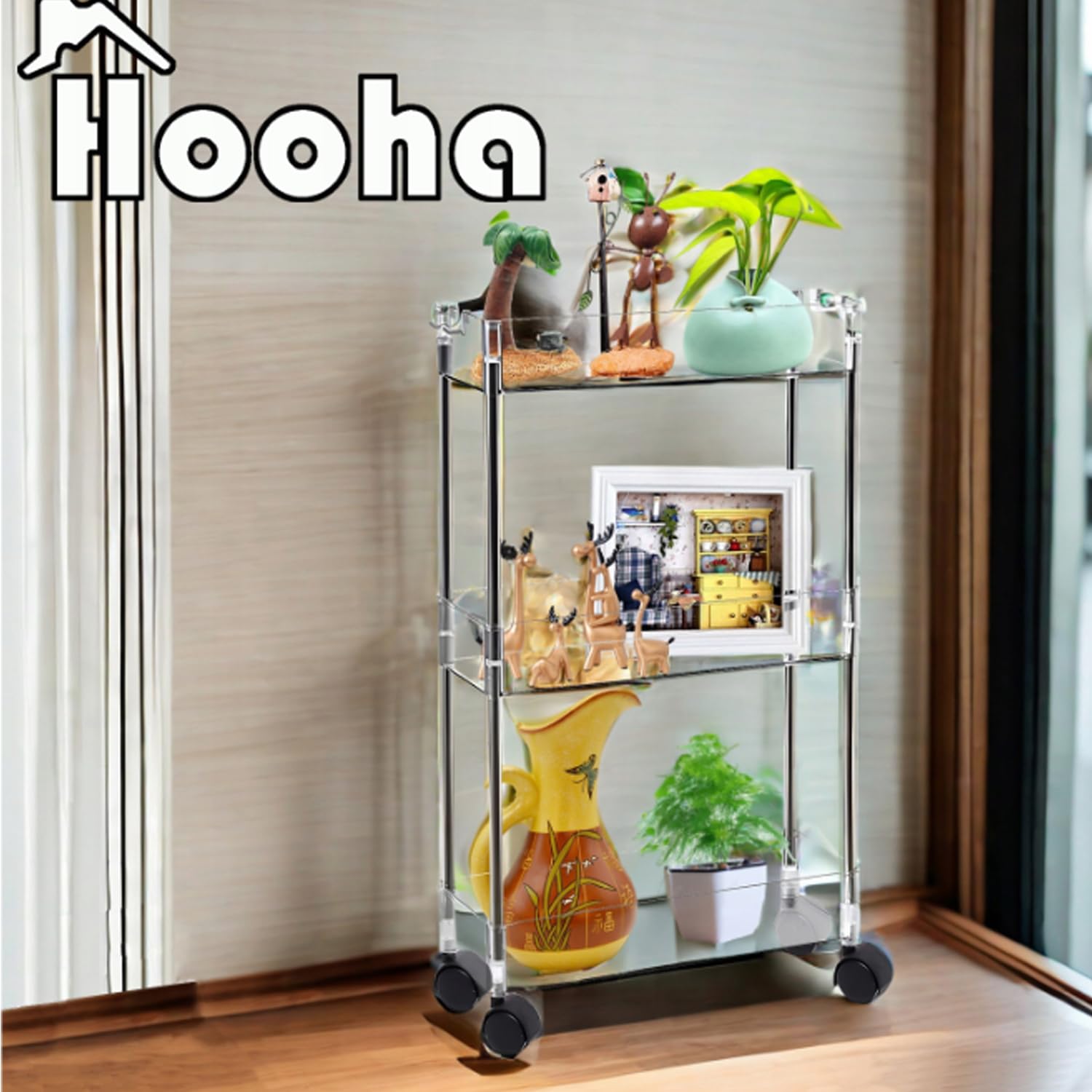 Hooha Carrello portaoggetti a 3 livelli, con ruote, multiuso per cucina, bagno, biancheria, ufficio, camera da letto, piccolo scaffale, 68 cm x 30,5 cm x 9 cm