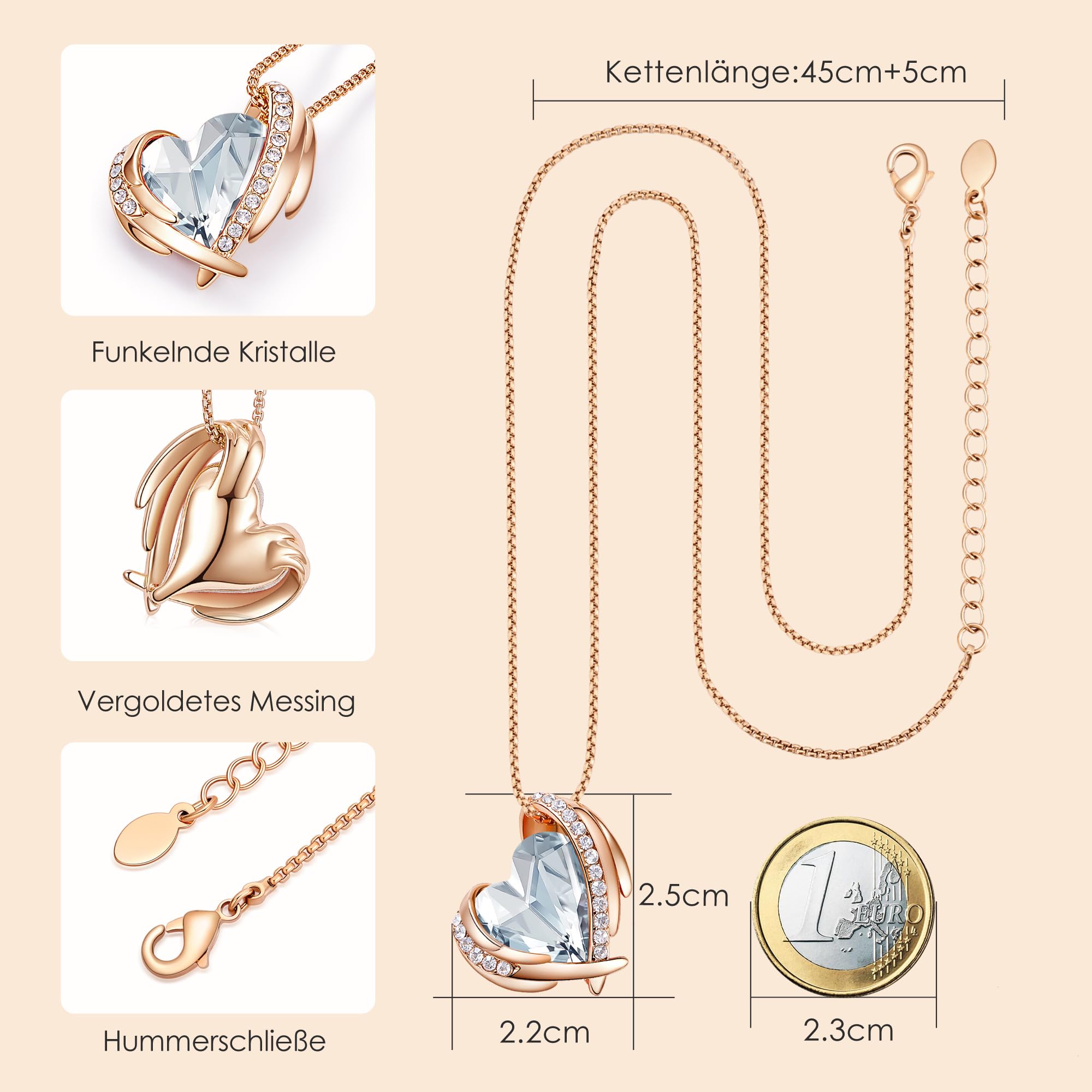 CDE Collana Delle Donna Cuore, Oro Rosa Birthstone Gioielli Donna Regali di Festa Della Mamma Lei Moglie Fidanzata Regalo Compleanno Anniversario San Valentino Natale | Placcata in Oro Rosa Catena Regolabile Collana Idee Anniversario Natale Regali per Fid