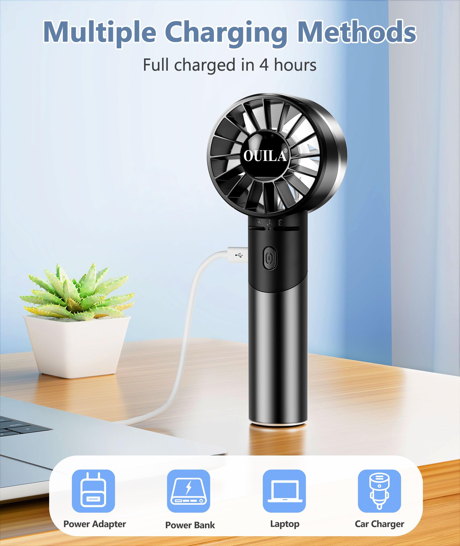 Ventilatore Portatile USB Mini Ventilatore Ad Alta Velocità 4 Velocità Ricaricabile,Ventilatore USB 120g Piccolo Ventilatore Portatile Silenziosa per Ufficio,Casa,Campeggio All'aperto, Escursioni,ecc