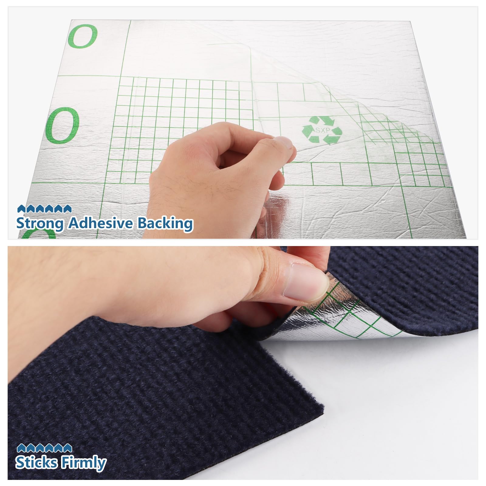 Selbstklebende Teppichfliesen, 30 Stück, blau, 30 x 30 cm, rutschfest, strapazierfähig, quadratisch, leicht anzubringen und zu verlegen, ideal für Büro, Wohnzimmer und Schlafzimmer, zum Abdecken von