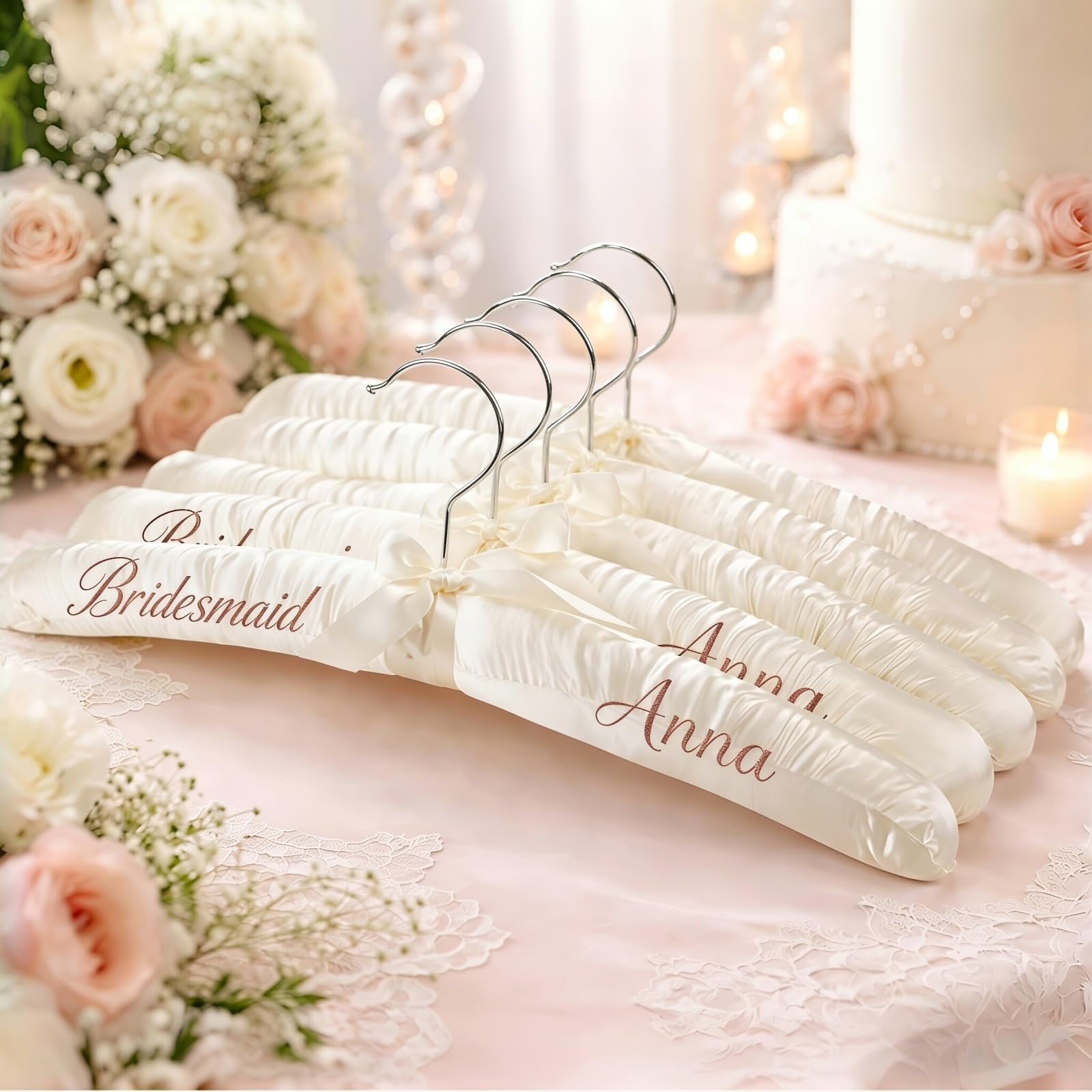 Personalized Satin Padded Wedding Hangers, Custom Wedding Dress Hanger for Bride, Bridesmaids Gift, Bridal Shower Favors, Party Decorations