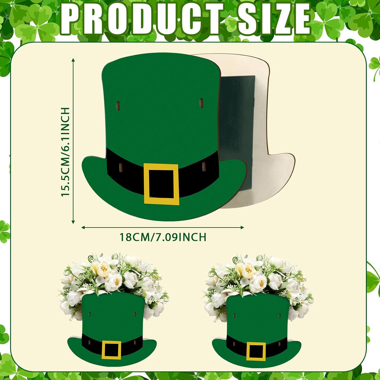 6 Pcs St. Patrick's Day Table Decorations Wooden Flower Pot St. Patrick's Day Table Centerpieces Green Irish Top Hat Flower Arrangement Tabletop Home Birthday Party Decor