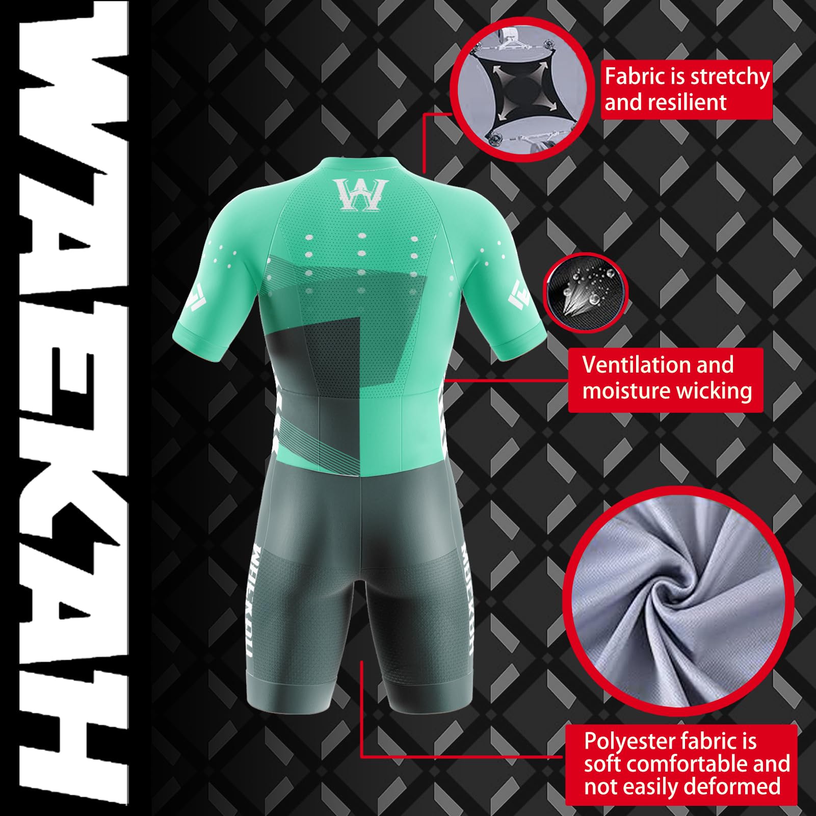 Summer Cycling Skinsuit Triatlón for Hombres, Pro Manga Corta Traje de Ciclismo, Racing Tri Suit de Bicicletas Acolchado de Gel, MTB Mono Bueno para Correr, Andar en Bicicleta